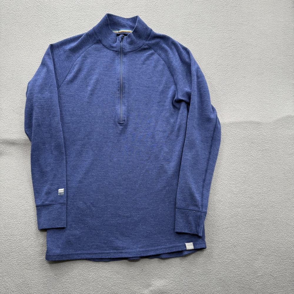 Meriwool Pullover Mens Large Blue 250g 100% Merino Wool Quarter Zip Base Layer